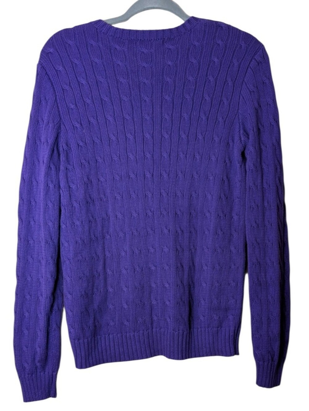 Vintage Ralph Lauren Sport Purple Cable Knit Cotton Sweater Pink Pony jumper XL - Picture 2 of 7
